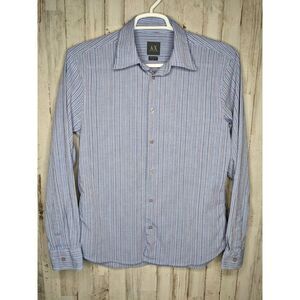 Men's Armani Exchange Long Sleeve Button Down Shirt Size Medium‎ Blue Red Stripe